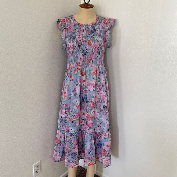 NWOT Lost and Wander Down to Earth Smocked Garden Midi Dress Size L - Picture 2 of 12